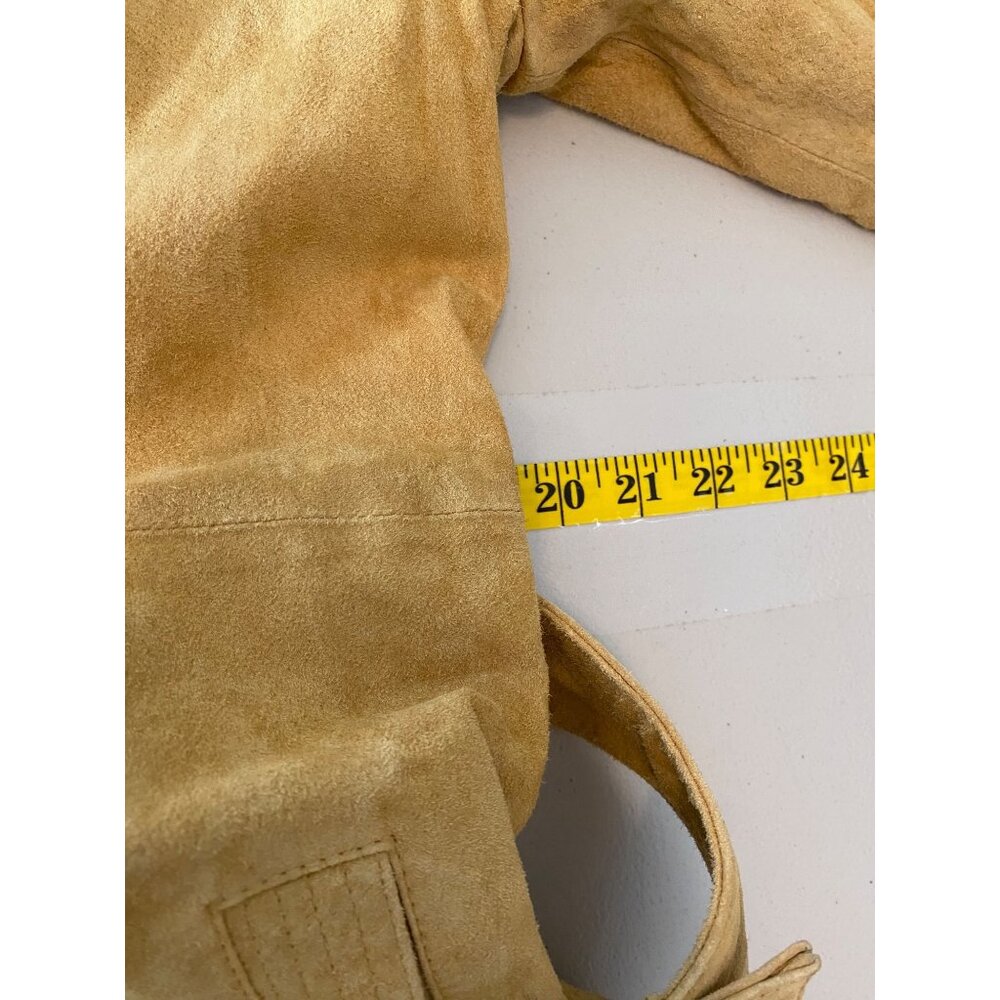 Bradley Bayou Mustard Yellow Suede Leather Trench Coat Grommet Detail Belt Large - Picture 12 of 14
